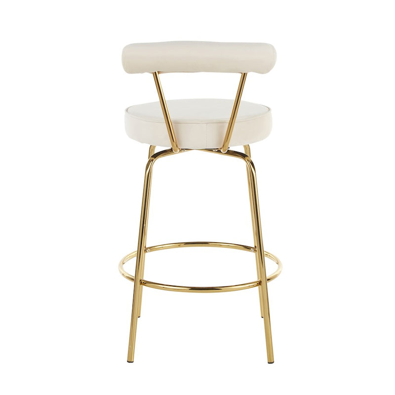 LumiSource Rhonda Counter Stool Set of 2 | Art Deco Sage Green Velvet & Gold Metal | Kitchen Island & Bar Seating | Model B26-RHONDAAULGN2