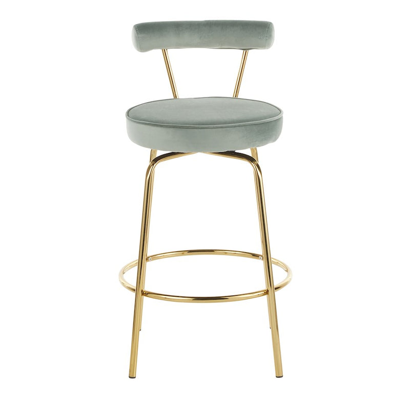 LumiSource Rhonda Counter Stool Set of 2 | Art Deco Sage Green Velvet & Gold Metal | Kitchen Island & Bar Seating | Model B26-RHONDAAULGN2