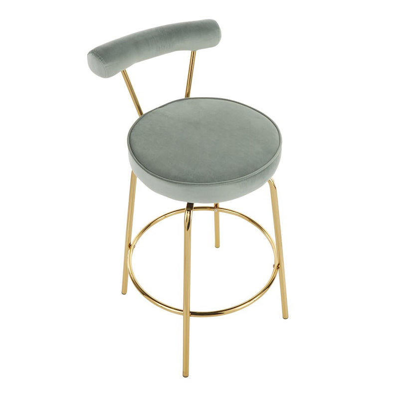 LumiSource Rhonda Counter Stool Set of 2 | Art Deco Sage Green Velvet & Gold Metal | Kitchen Island & Bar Seating | Model B26-RHONDAAULGN2