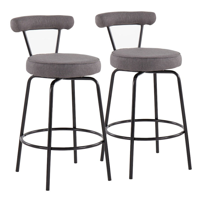 LumiSource Rhonda Counter Stool Set of 2 | Contemporary Charcoal Fabric & Black Steel | Kitchen Island & Bar Seating | Model B26-RHONDABKCHAR2