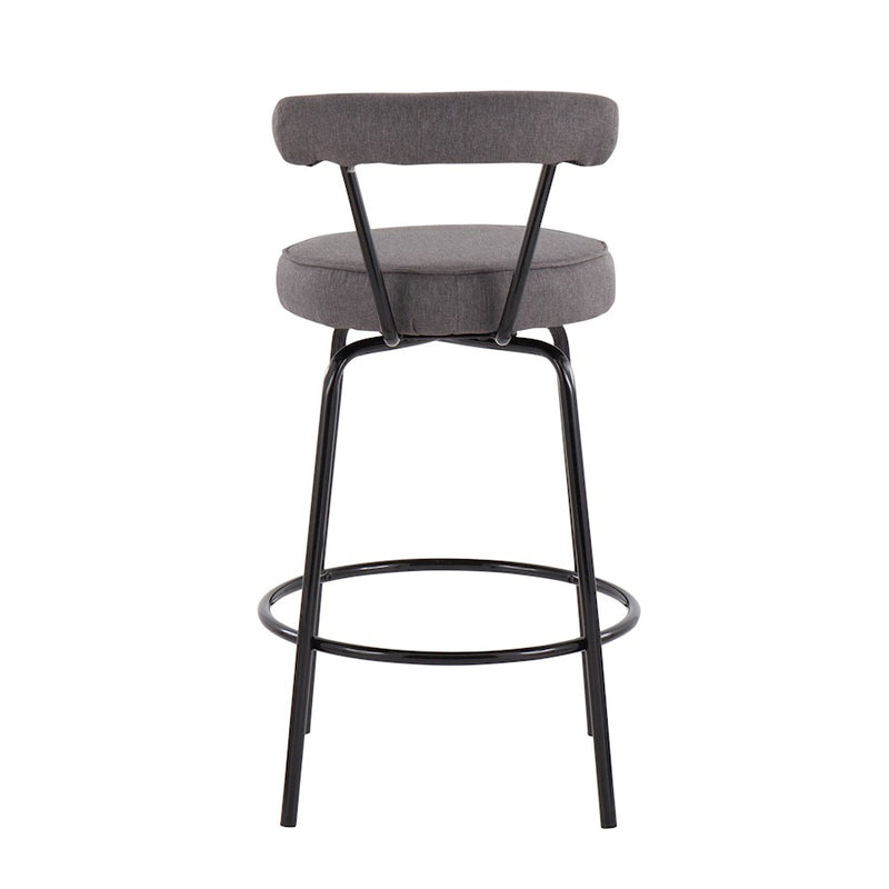 LumiSource Rhonda Counter Stool Set of 2 | Contemporary Charcoal Fabric & Black Steel | Kitchen Island & Bar Seating | Model B26-RHONDABKCHAR2