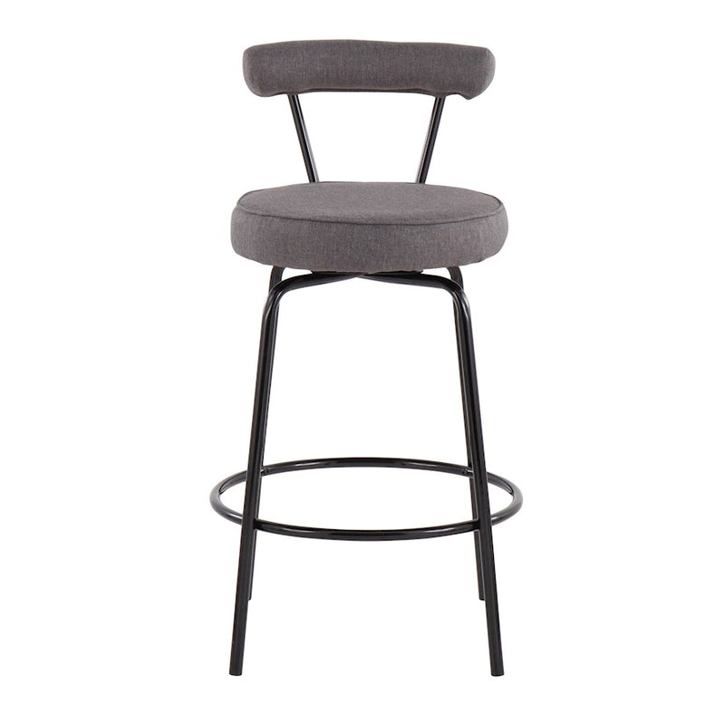 LumiSource Rhonda Counter Stool Set of 2 | Contemporary Charcoal Fabric & Black Steel | Kitchen Island & Bar Seating | Model B26-RHONDABKCHAR2