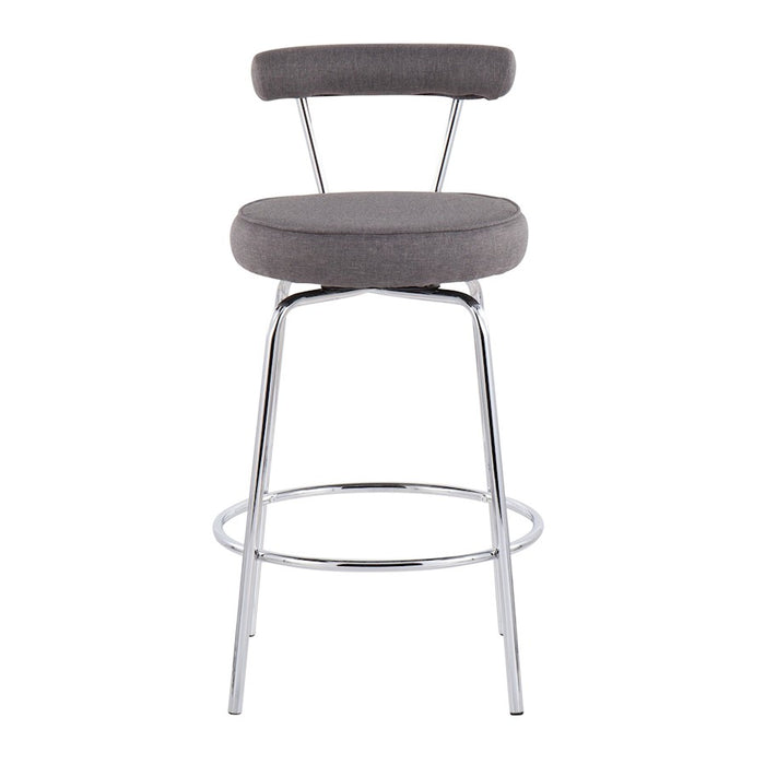 LumiSource Rhonda Counter Stool, Set of 2, Chrome/Charcoal