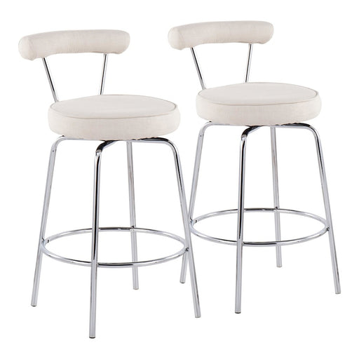 LumiSource Rhonda Counter Stool, Set of 2 in Chrome/Cream Fabric - B26-RHONDACR2