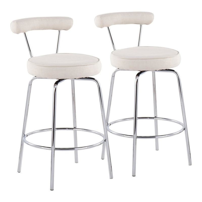 LumiSource Rhonda Counter Stool Set of 2 | Contemporary Cream Fabric & Chrome | Kitchen Island & Bar Seating | 20 x 20 x 34 in | Model B26-RHONDACR2