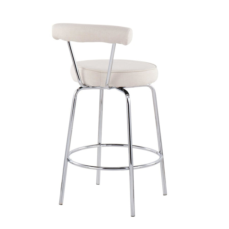 LumiSource Rhonda Counter Stool, Set of 2 in Chrome/Cream Fabric