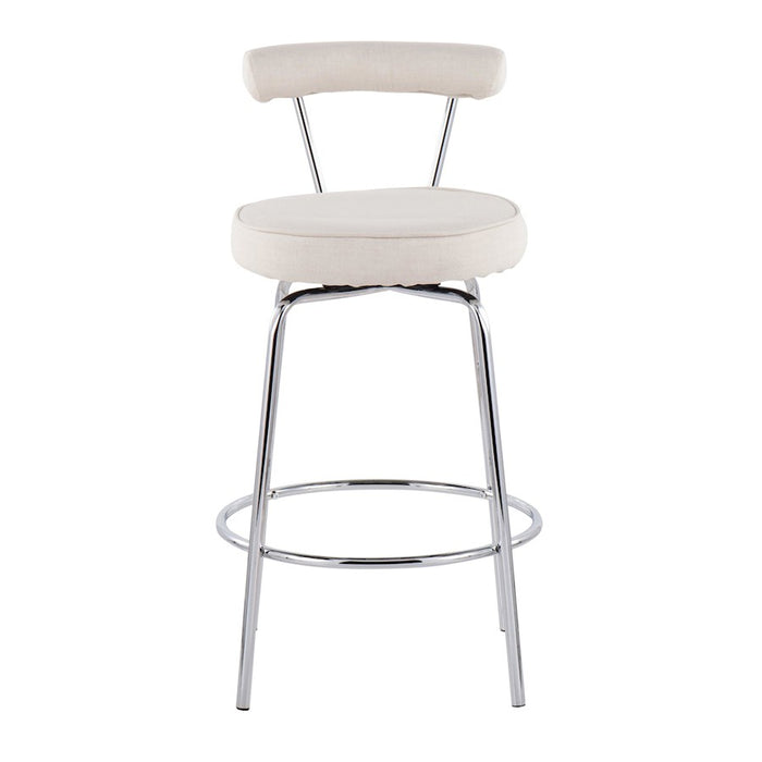 LumiSource Rhonda Counter Stool, Set of 2 in Chrome/Cream Fabric