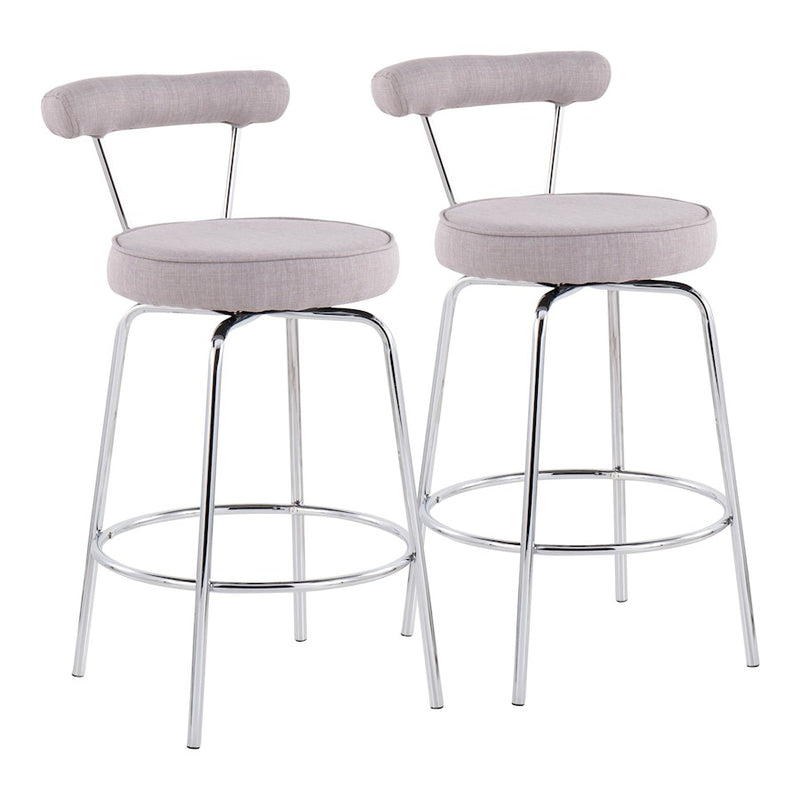 LumiSource Rhonda Counter Stool Set of 2 | Contemporary Light Grey Fabric & Chrome | Kitchen Island & Bar Seating | Model B26-RHONDALGY2