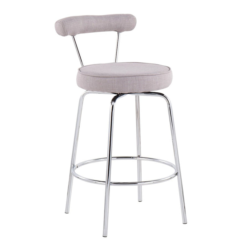 LumiSource Rhonda Counter Stool Set of 2 | Contemporary Light Grey Fabric & Chrome | Kitchen Island & Bar Seating | Model B26-RHONDALGY2
