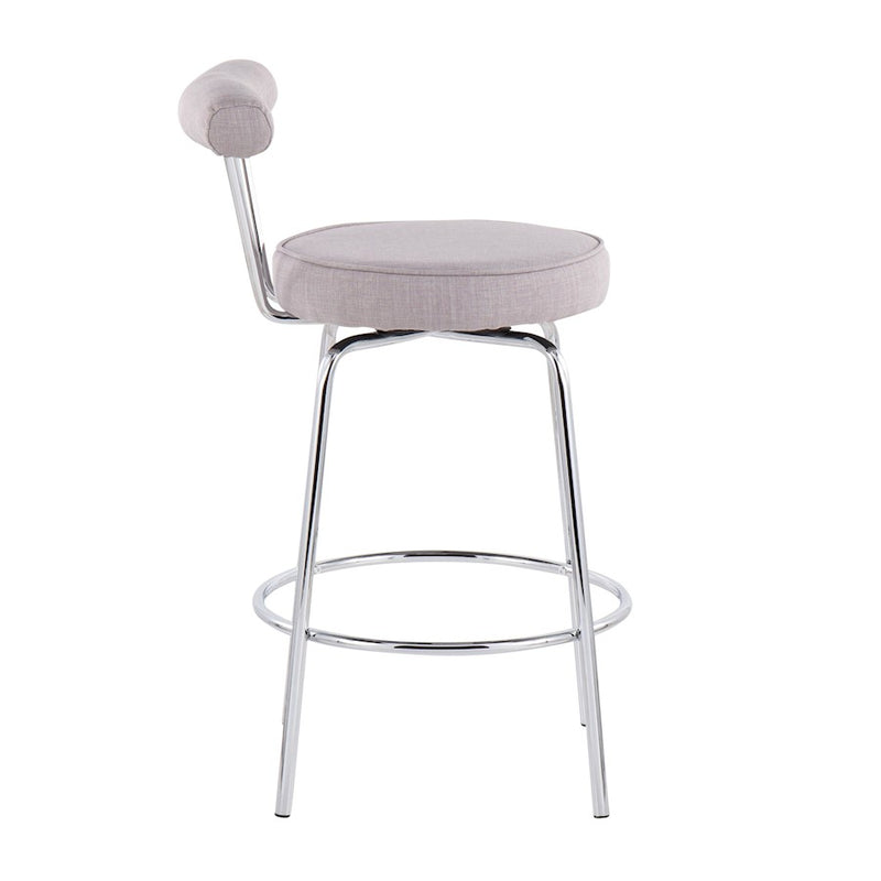 LumiSource Rhonda Counter Stool Set of 2 | Contemporary Light Grey Fabric & Chrome | Kitchen Island & Bar Seating | Model B26-RHONDALGY2