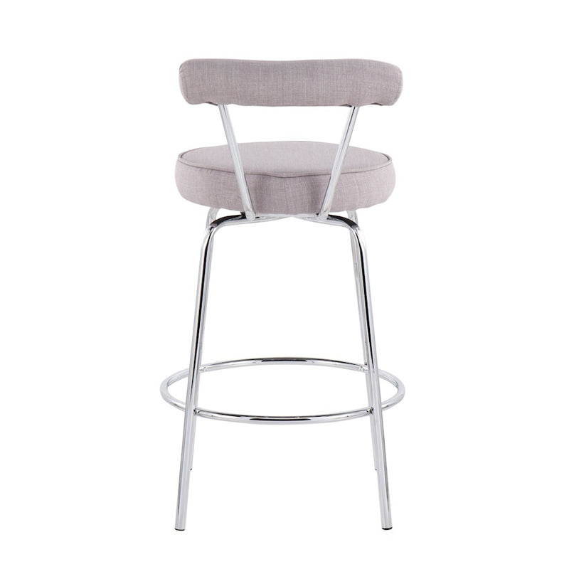 LumiSource Rhonda Counter Stool Set of 2 | Contemporary Light Grey Fabric & Chrome | Kitchen Island & Bar Seating | Model B26-RHONDALGY2