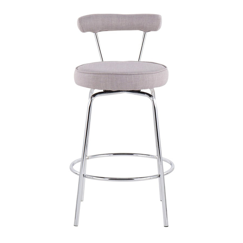 LumiSource Rhonda Counter Stool Set of 2 | Contemporary Light Grey Fabric & Chrome | Kitchen Island & Bar Seating | Model B26-RHONDALGY2