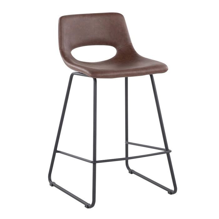 LumiSource Robbi Counter Stool, Set of 2, Black Steel/Brown PU