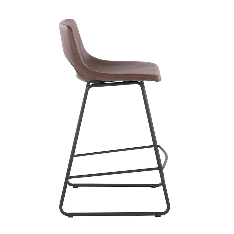 LumiSource Robbi Counter Stool, Set of 2, Black Steel/Brown PU