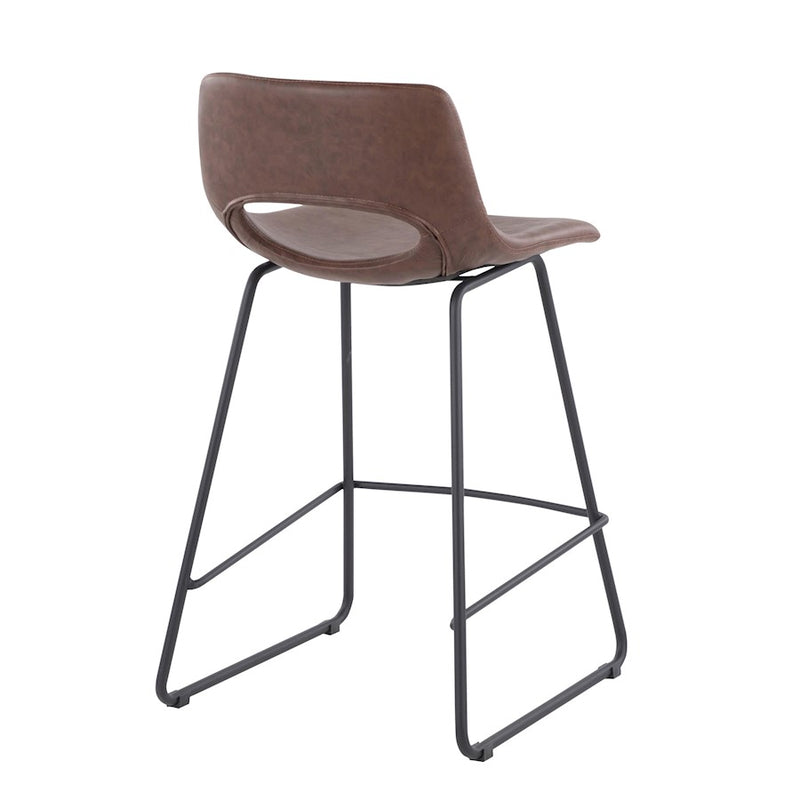 LumiSource Robbi Counter Stool, Set of 2, Black Steel/Brown PU