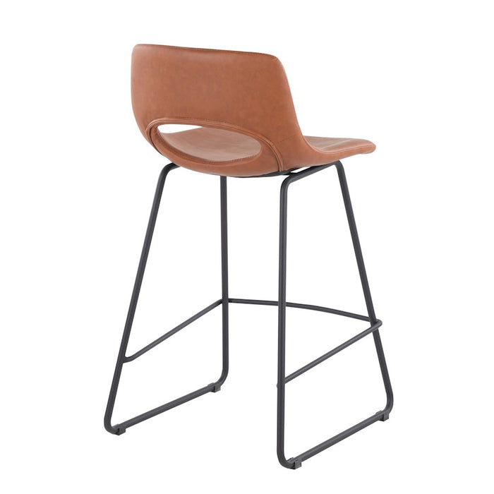 LumiSource Robbi Counter Stool, Set of 2, Black Steel/Camel PU