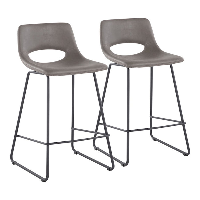 LumiSource Robbi Counter Stool, Set of 2 in Black Steel/Grey PU - B26-ROBBIBKGY2
