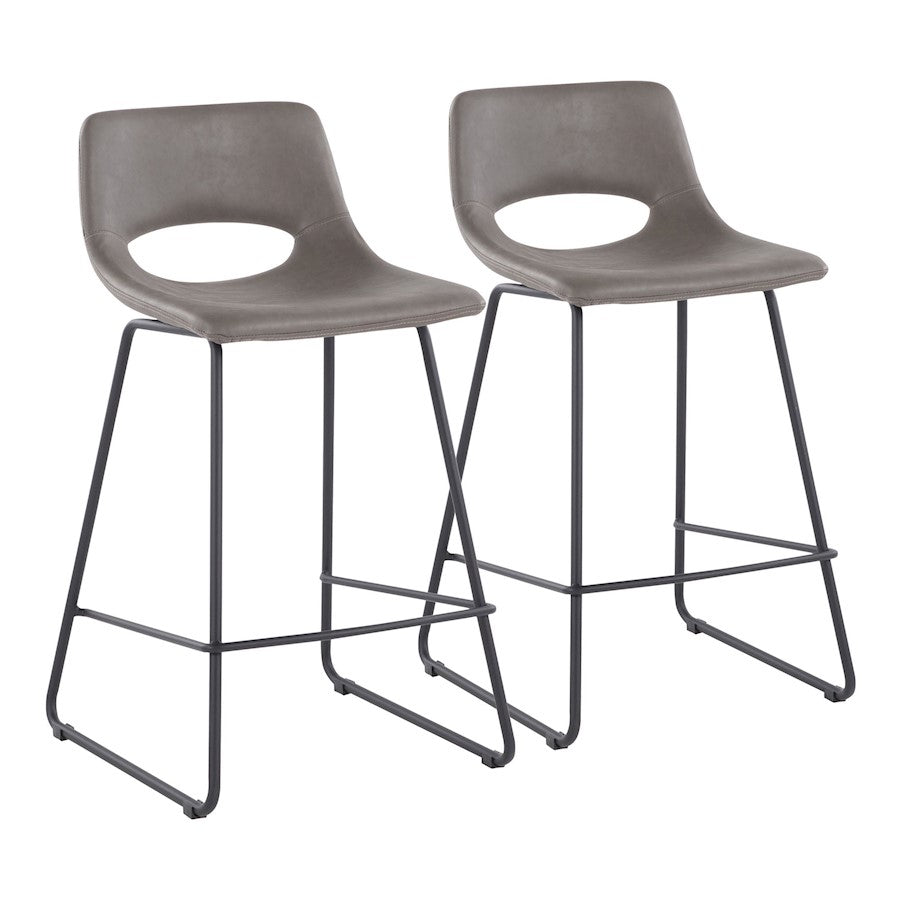 LumiSource Robbi Counter Stool, Set of 2 in Black Steel/Grey PU - B26-ROBBIBKGY2
