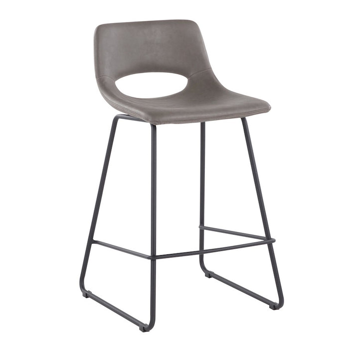 LumiSource Robbi Counter Stool, Set of 2 in Black Steel/Grey PU