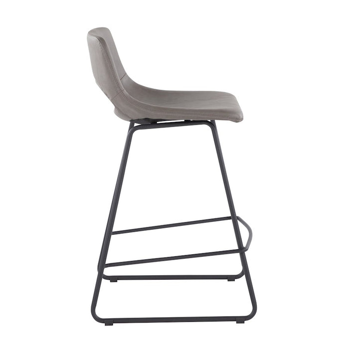 LumiSource Robbi Counter Stool, Set of 2 in Black Steel/Grey PU