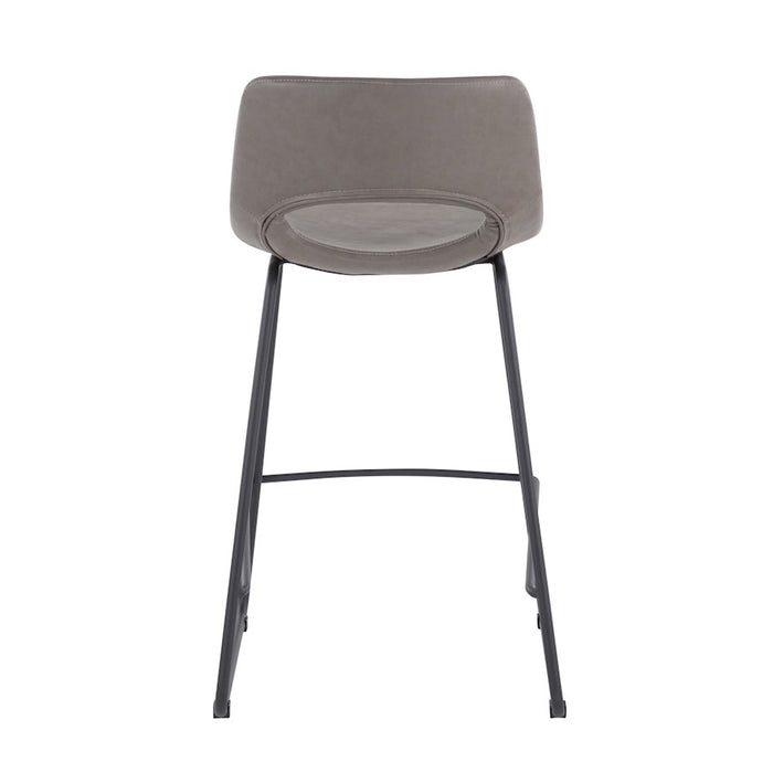 LumiSource Robbi Counter Stool, Set of 2 in Black Steel/Grey PU