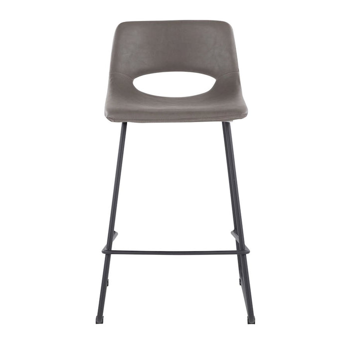 LumiSource Robbi Counter Stool, Set of 2 in Black Steel/Grey PU