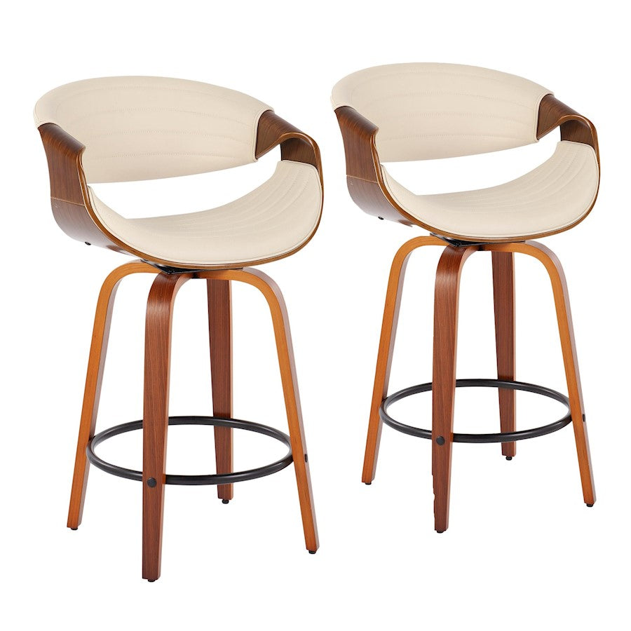 LumiSource Symphony Counter Stool, Set/2, Walnut/Cream/BK - B26-SYMP2-SWVQWLCR2