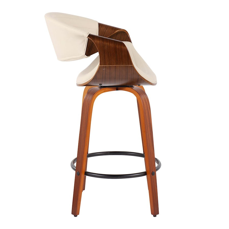 LumiSource Symphony Counter Stool (Set of 2) | Mid-Century Walnut Bentwood, Cream PU & Black Metal | Kitchen Island & Bar | Model B26-SYMP2-SWVQWLCR2