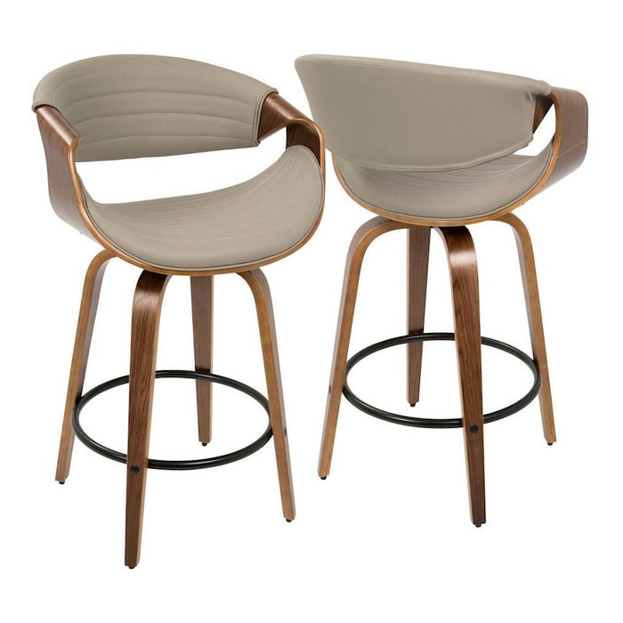 LumiSource Symphony Counter Stool, Set of 2, Walnut/GY/Black