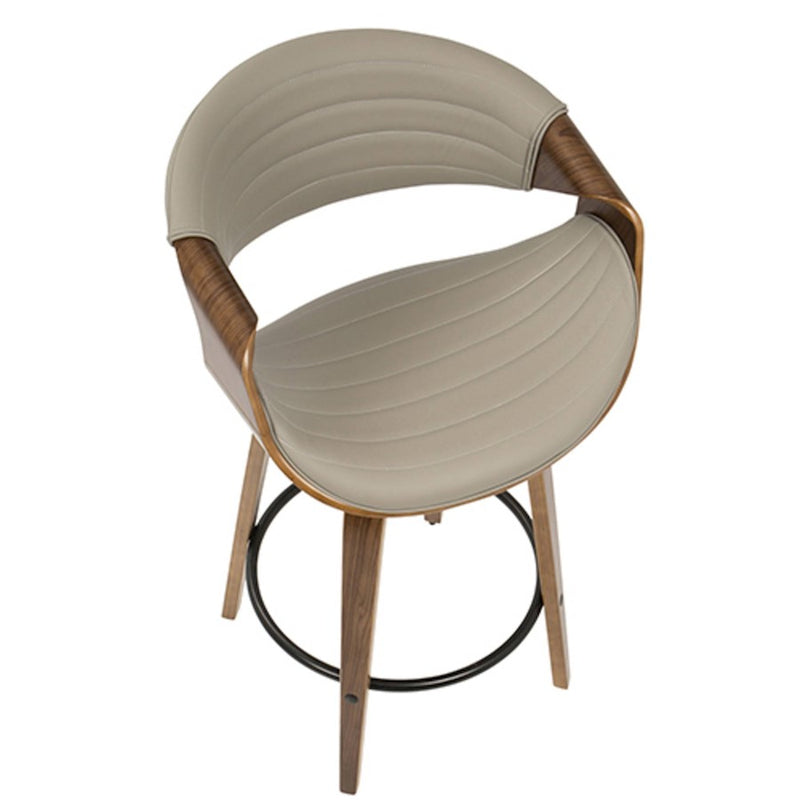 LumiSource Symphony Counter Stool (Set of 2) | Mid-Century Walnut Bentwood, Grey PU & Black Metal | Kitchen Island & Bar | Model B26-SYMP2-SWVQWLGY2