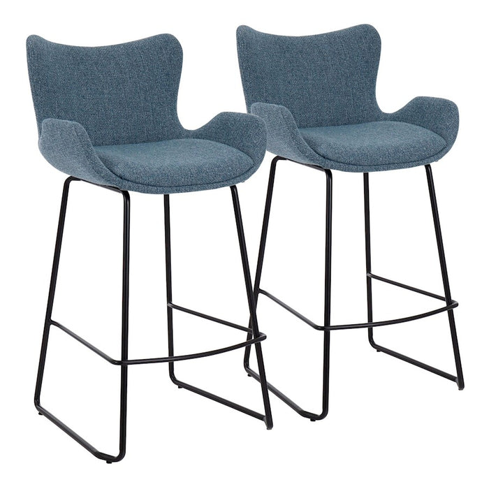LumiSource Tara Counter Stool, Set of 2, Black Metal/Blue Noise - B26-TARABKNBU2