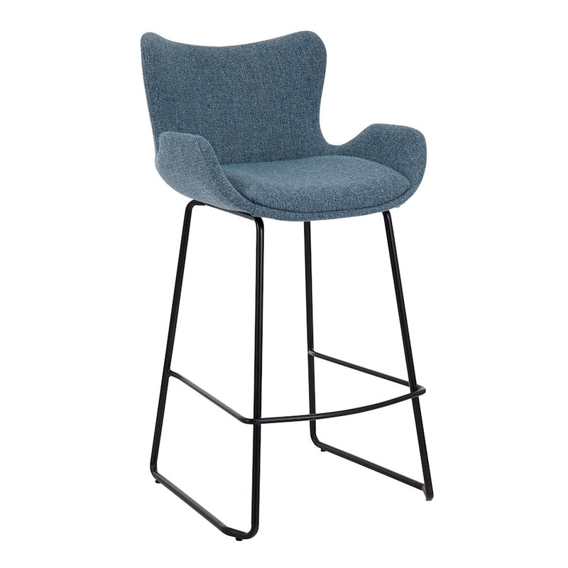 LumiSource Tara Counter Stool, Set of 2, Black Metal/Blue Noise