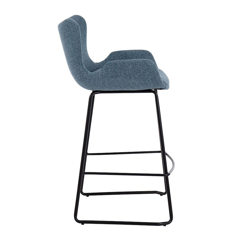 LumiSource Tara Counter Stool, Set of 2, Black Metal/Blue Noise
