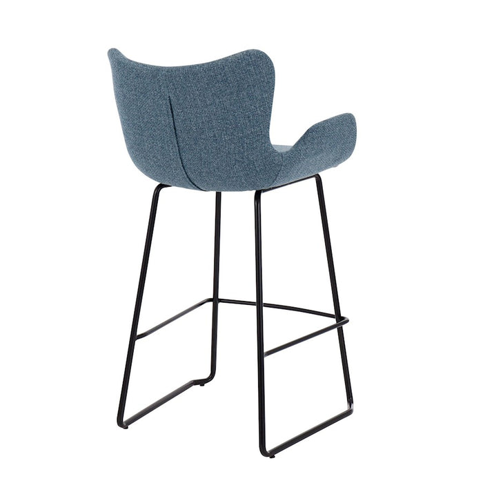 LumiSource Tara Counter Stool, Set of 2, Black Metal/Blue Noise