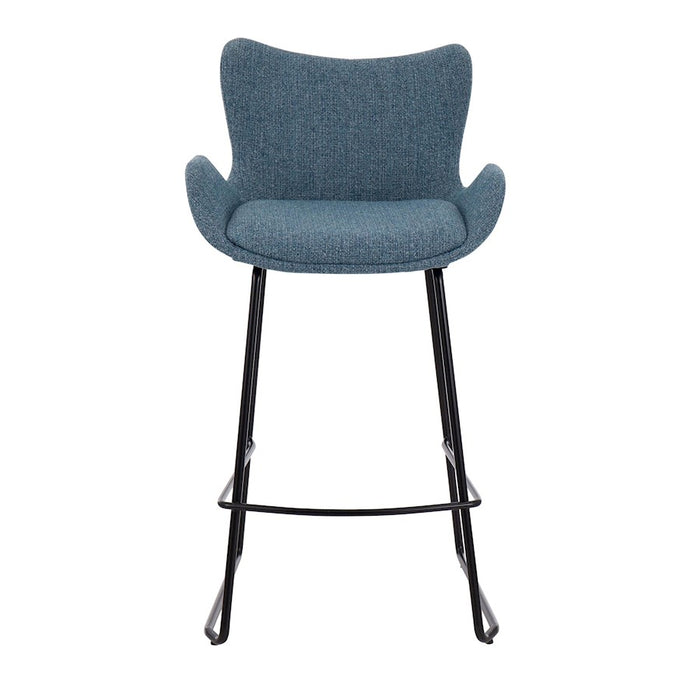 LumiSource Tara Counter Stool, Set of 2, Black Metal/Blue Noise