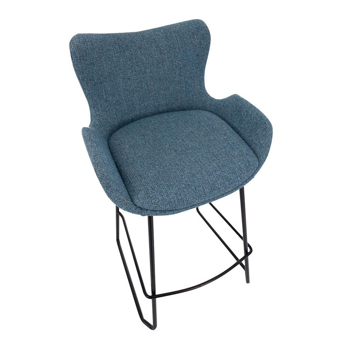 LumiSource Tara Counter Stool, Set of 2, Black Metal/Blue Noise