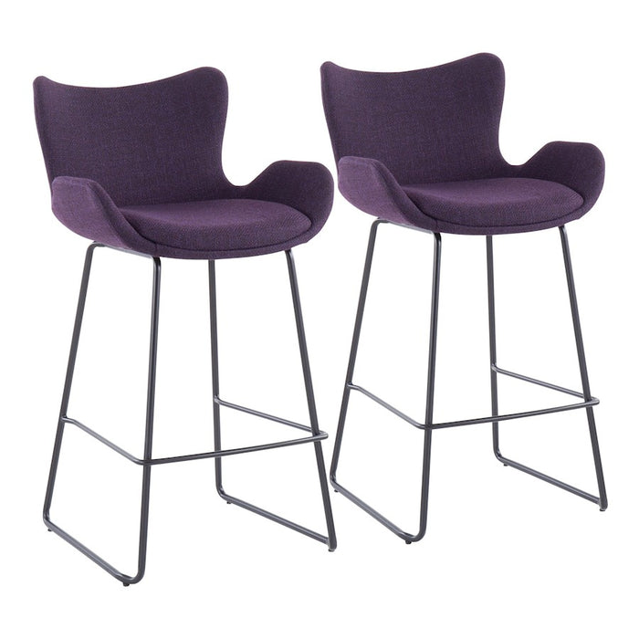 LumiSource Tara Counter Stool, Set of 2, Black/Purple Noise - B26-TARABKNPR2