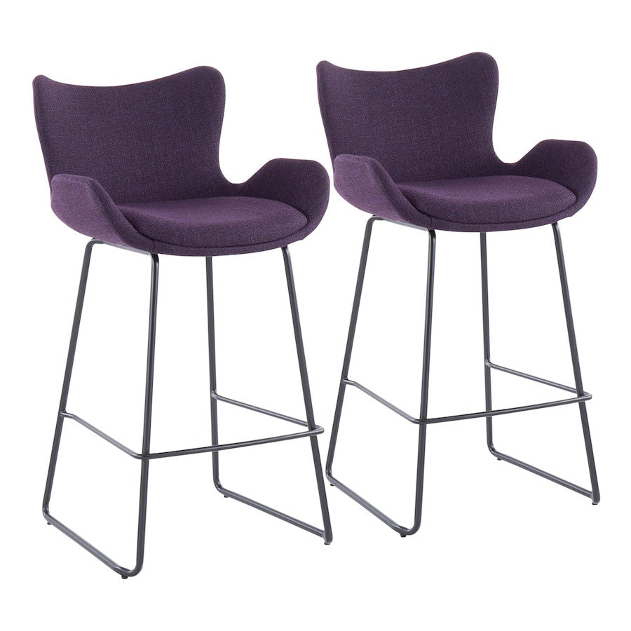 LumiSource Tara Counter Stool, Set of 2, Black/Purple Noise - B26-TARABKNPR2