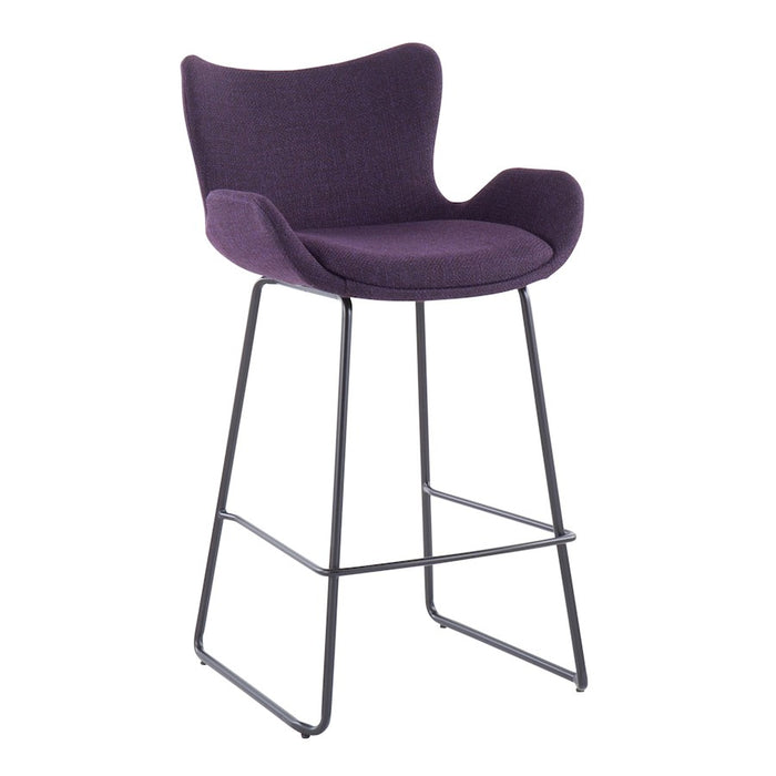 LumiSource Tara Counter Stool, Set of 2, Black/Purple Noise