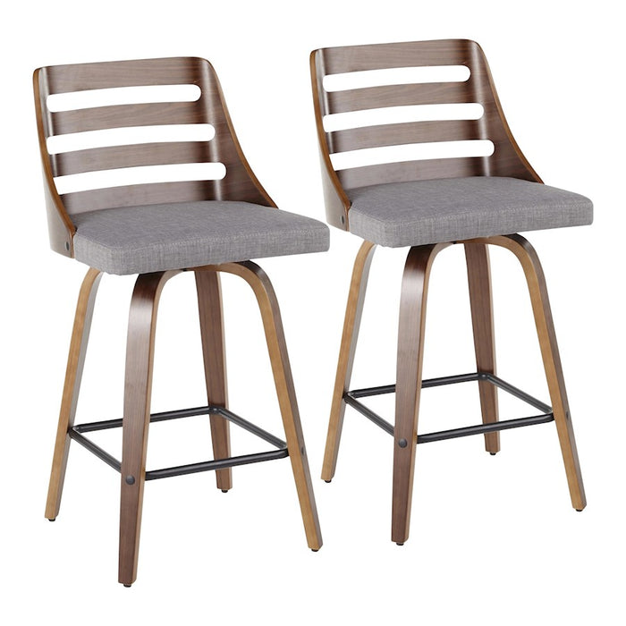 LumiSource Trevi Counter Stool, Set/2, Walnut/Grey/Black - B26-TREVI2-SWVXWLGY2