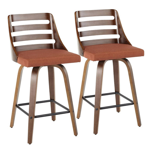 LumiSource Trevi Counter Stool, Set/2, Walnut/Orange/Black - B26-TREVI2-SWVXWLO2