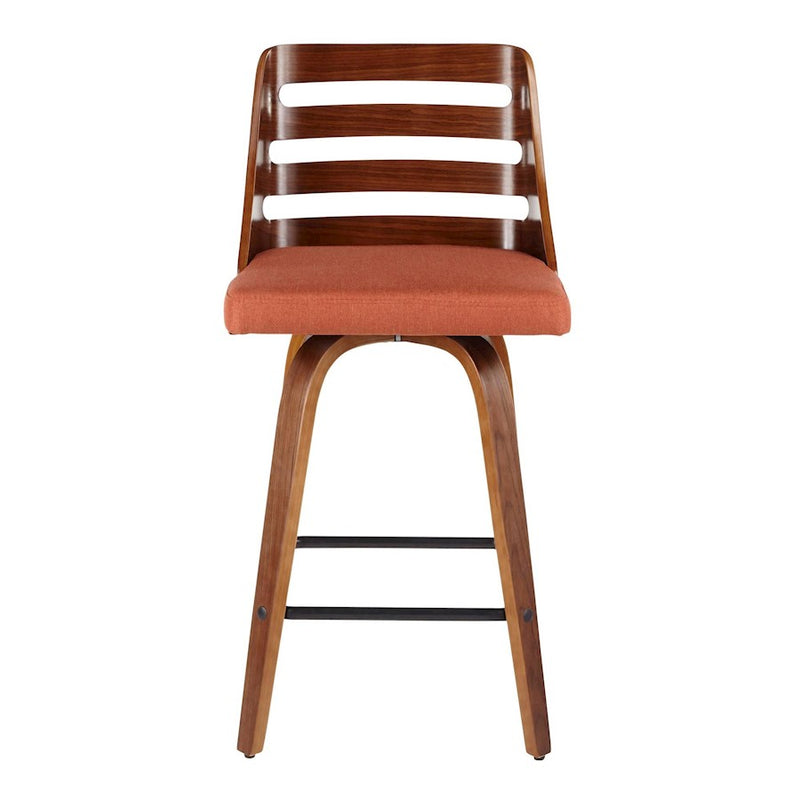 LumiSource Trevi Counter Stool, Set of 2, Walnut/Orange/Black