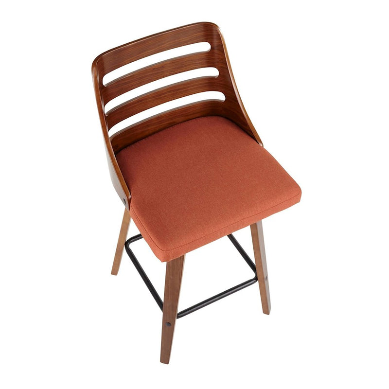 LumiSource Trevi Counter Stool, Set of 2, Walnut/Orange/Black