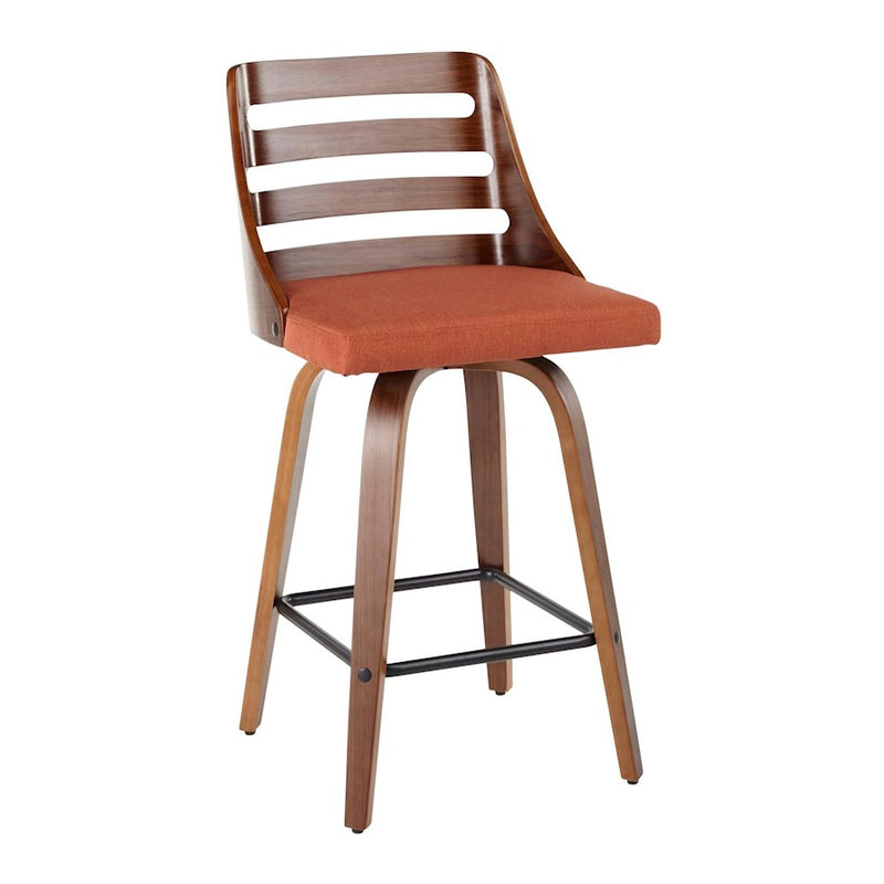 LumiSource Trevi Counter Stool, Set of 2, Walnut/Orange/Black