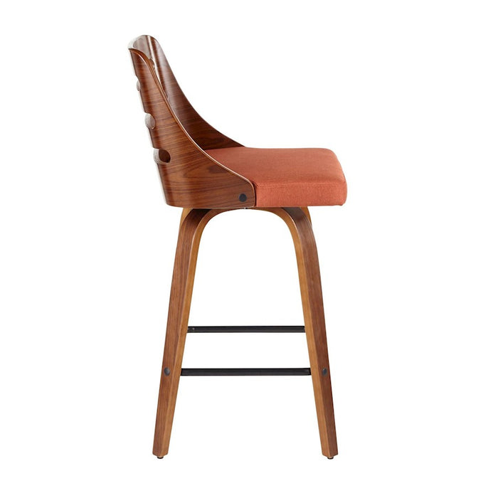 LumiSource Trevi Counter Stool, Set of 2, Walnut/Orange/Black