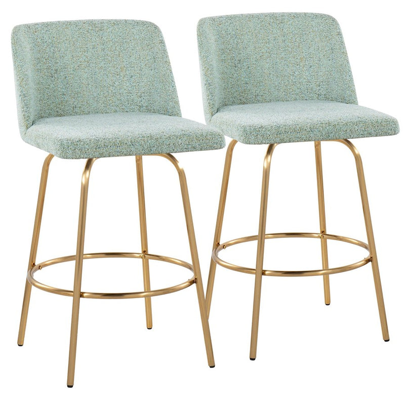 LumiSource Toriano 26" Counter Stool, Set/2, Green/Gold - B26-TRNO-CLARZG2AULGN2