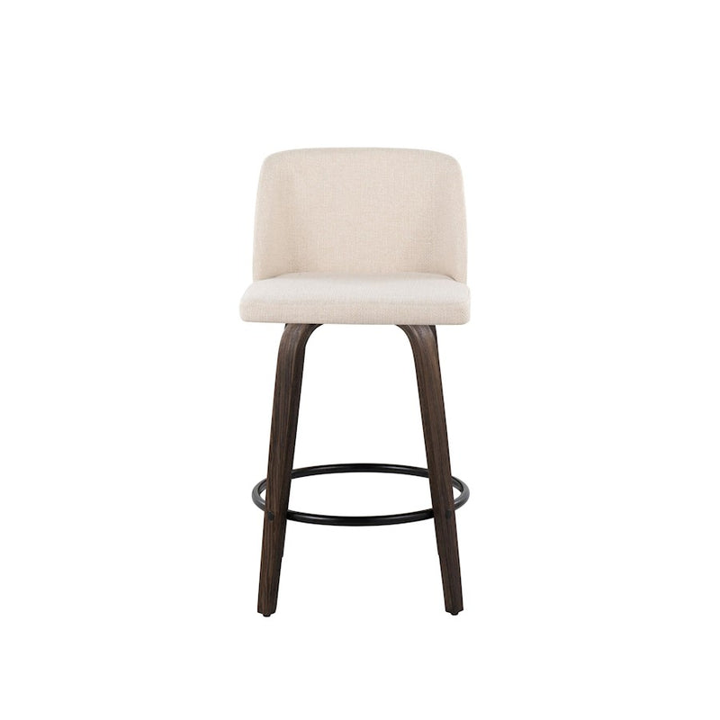 LumiSource Toriano Swivel Counter Stool Set of 2 | Mid-Century Walnut Wood and Cream Fabric | Kitchen Island | Model B26-TRNO-GRTZQ2BNNCR2