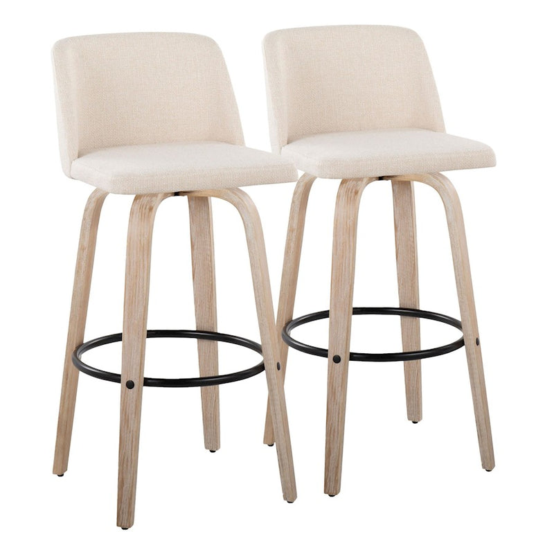 LumiSource Toriano 26in Counter Stool Set/2 | Farmhouse White-Washed Wood, Cream Fabric, Black Metal | Kitchen Island | Model B26-TRNO-GRTZQ2WWNCR2