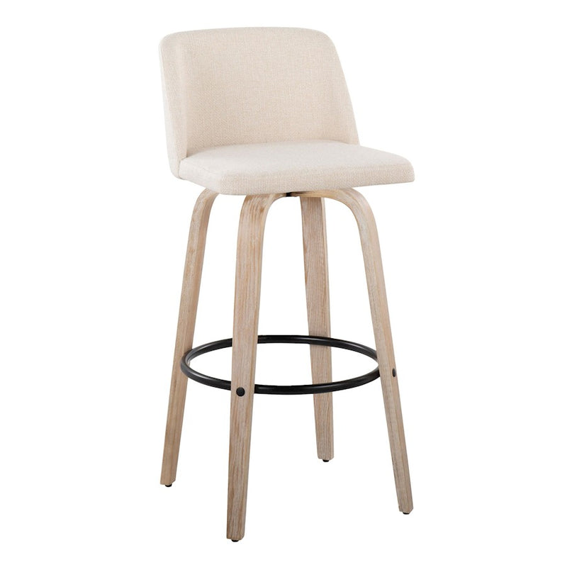 LumiSource Toriano 26in Counter Stool Set/2 | Farmhouse White-Washed Wood, Cream Fabric, Black Metal | Kitchen Island | Model B26-TRNO-GRTZQ2WWNCR2