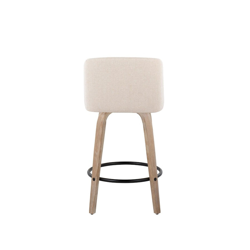 LumiSource Toriano 26in Counter Stool Set/2 | Farmhouse White-Washed Wood, Cream Fabric, Black Metal | Kitchen Island | Model B26-TRNO-GRTZQ2WWNCR2